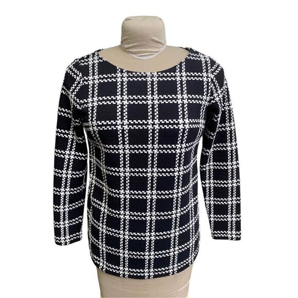 Black and White Asymmetrical Top by Talbots.  Size SP.  window pane design.  3/4 - Picture 1 of 7